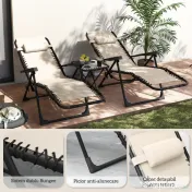 Outsunny Set de 2 Șezlonguri de Grădină cu Gravitație Zero și Măsuță cu Suport pentru Pahare, 47x47x54 cm, Bej | Aosom Romania 