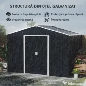 Outsunny Șopron pentru Unelte cu Acoperiș Înclinat și Uși Glisante Duble, 277x195x192 cm, Gri Închis | Aosom Romania 