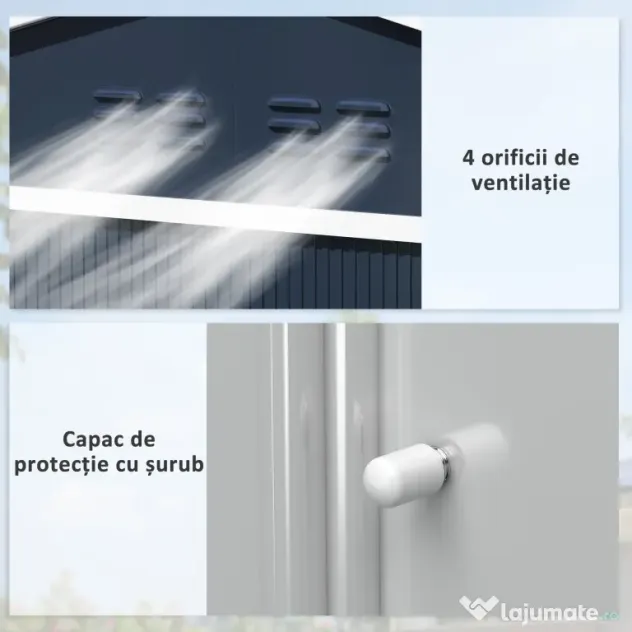 Outsunny Șopron pentru Unelte cu Acoperiș Înclinat și Uși Glisante Duble, 277x195x192 cm, Gri Închis | Aosom Romania