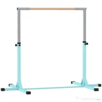 HOMCOM Bară de Gimnastică pentru Copii 3+ Ani, Înălțime Reglabilă, din Oțel și Lemn Masiv de Fag, Bleu | Aosom Romania
