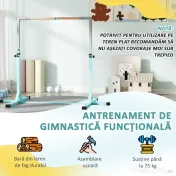 HOMCOM Bară de Gimnastică pentru Copii 3+ Ani, Înălțime Reglabilă, din Oțel și Lemn Masiv de Fag, Bleu | Aosom Romania 