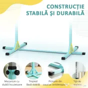 HOMCOM Bară de Gimnastică pentru Copii 3+ Ani, Înălțime Reglabilă, din Oțel și Lemn Masiv de Fag, Bleu | Aosom Romania 