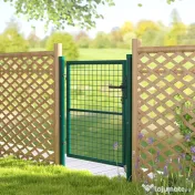 Outsunny Poartă de Grădină din Oțel 97 x 150 cm, Poartă cu Încuietoare, 3 Chei, Mâner și 2 Stâlpi 