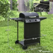 Outsunny Grătar pe Gaz cu Capac, Termometru, Măsuță Laterală și Tavă pentru Colectarea Grăsimii, 107x54x96 cm, Negru | Aosom Romania 