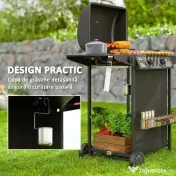 Outsunny Grătar pe Gaz cu Capac, Termometru, Măsuță Laterală și Tavă pentru Colectarea Grăsimii, 107x54x96 cm, Negru | Aosom Romania 