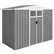 Outsunny Magazie pentru Unelte din Oțel Galvanizat cu 2 Uși, 246x117x180 cm, Gri Deschis | Aosom Romania