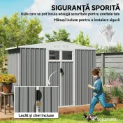 Outsunny Magazie pentru Unelte din Oțel Galvanizat cu 2 Uși, 246x117x180 cm, Gri Deschis | Aosom Romania 