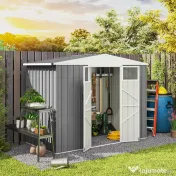Outsunny Magazie pentru Unelte din Oțel Galvanizat cu 2 Uși, 246x117x180 cm, Gri Deschis | Aosom Romania 