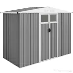 Outsunny Magazie pentru Unelte din Oțel Galvanizat cu 2 Uși, 246x117x180 cm, Gri Deschis