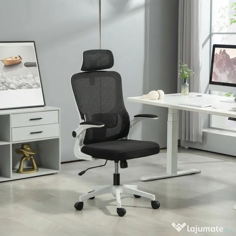 Vinsetto Scaun de Birou Ergonomic cu Tetieră Detașabilă Negru | Aosom Romania