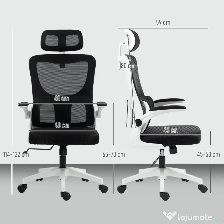 Vinsetto Scaun de Birou Ergonomic cu Tetieră Detașabilă Negru | Aosom Romania