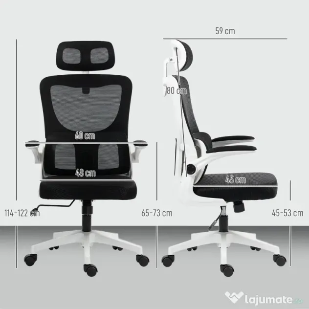 Vinsetto Scaun de Birou Ergonomic cu Tetieră Detașabilă Negru | Aosom Romania