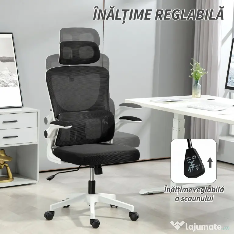 Vinsetto Scaun de Birou Ergonomic cu Tetieră Detașabilă Negru | Aosom Romania