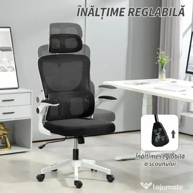 Vinsetto Scaun de Birou Ergonomic cu Tetieră Detașabilă Negru | Aosom Romania