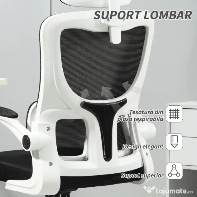 Vinsetto Scaun de Birou Ergonomic cu Tetieră Detașabilă Negru | Aosom Romania