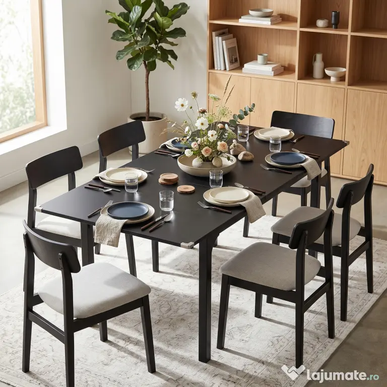 HOMCOM Masă de Grădină Extensibilă pentru 4-6 Persoane cu Picioare din Oțel, 160x70x75 cm, Negru | Aosom Romania