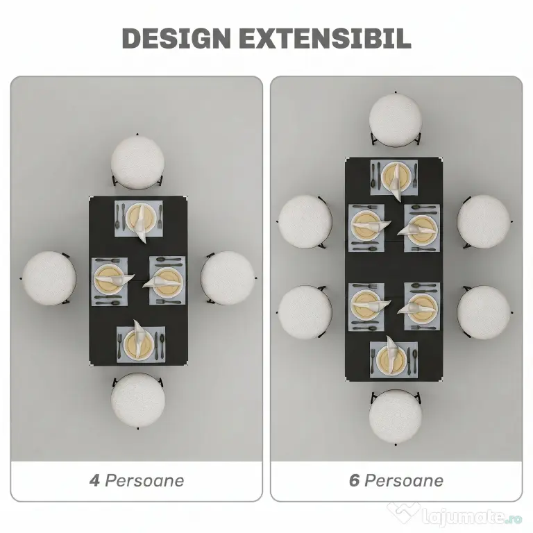 HOMCOM Masă de Grădină Extensibilă pentru 4-6 Persoane cu Picioare din Oțel, 160x70x75 cm, Negru | Aosom Romania