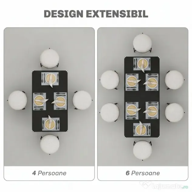HOMCOM Masă de Grădină Extensibilă pentru 4-6 Persoane cu Picioare din Oțel, 160x70x75 cm, Negru | Aosom Romania