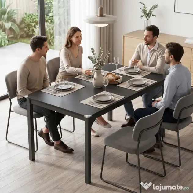 HOMCOM Masă de Grădină Extensibilă pentru 4-6 Persoane cu Picioare din Oțel, 160x70x75 cm, Negru | Aosom Romania