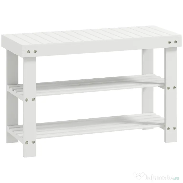 HOMCOM Pantofar tip Băncuță pentru Hol cu 3 Niveluri, 70x28x45 cm, Lemn natural | Aosom Romania