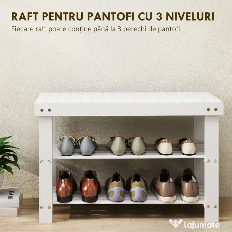 HOMCOM Pantofar tip Băncuță pentru Hol cu 3 Niveluri, 70x28x45 cm, Lemn natural | Aosom Romania