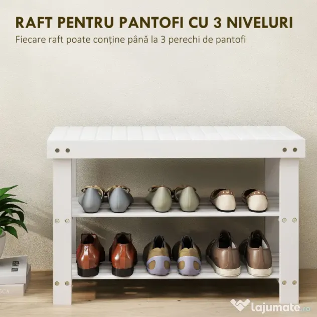 HOMCOM Pantofar tip Băncuță pentru Hol cu 3 Niveluri, 70x28x45 cm, Lemn natural | Aosom Romania