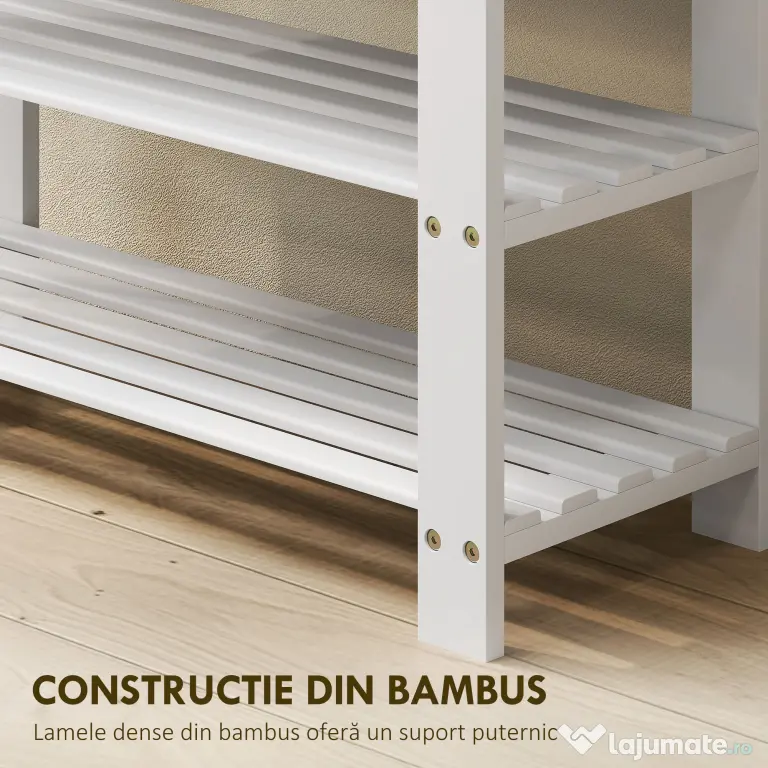 HOMCOM Pantofar tip Băncuță pentru Hol cu 3 Niveluri, 70x28x45 cm, Lemn natural | Aosom Romania