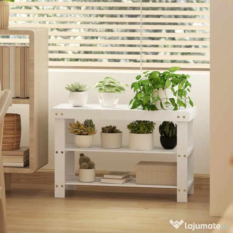 HOMCOM Pantofar tip Băncuță pentru Hol cu 3 Niveluri, 70x28x45 cm, Lemn natural | Aosom Romania