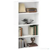 HOMCOM Bibliotecă cu 4 Rafturi și 2 Rafturi Flexibile, din Lemn, 60x24x115.5 cm, Alb