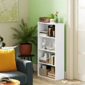 HOMCOM Bibliotecă cu 4 Rafturi și 2 Rafturi Flexibile, din Lemn, 60x24x115.5 cm, Alb