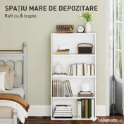 HOMCOM Bibliotecă cu 4 Rafturi și 2 Rafturi Flexibile, din Lemn, 60x24x115.5 cm, Alb