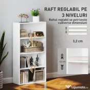 HOMCOM Bibliotecă cu 4 Rafturi și 2 Rafturi Flexibile, din Lemn, 60x24x115.5 cm, Alb
