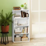 HOMCOM Bibliotecă cu 4 Rafturi și 2 Rafturi Flexibile, din Lemn, 60x24x115.5 cm, Alb