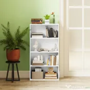 HOMCOM Bibliotecă cu 4 Rafturi și 2 Rafturi Flexibile, din Lemn, 60x24x115.5 cm, Alb