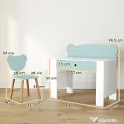 AIYAPLAY Set Birou cu Sertar și Scaun Ursuleț pentru Copii 3-8 Ani Verde | Aosom Romania 