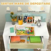 AIYAPLAY Set Birou cu Sertar și Scaun Ursuleț pentru Copii 3-8 Ani Verde | Aosom Romania 