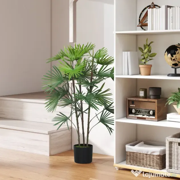 HOMCOM Plantă artificială de 90 cm din plastic verde cu ghiveci de Ø16.5x13.5 cm