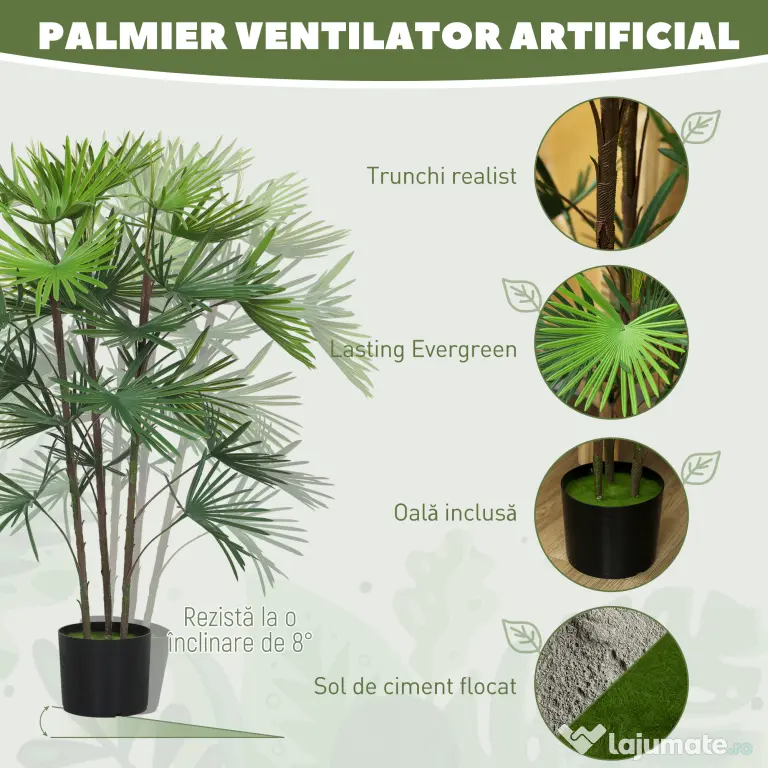 HOMCOM Plantă artificială de 90 cm din plastic verde cu ghiveci de Ø16.5x13.5 cm