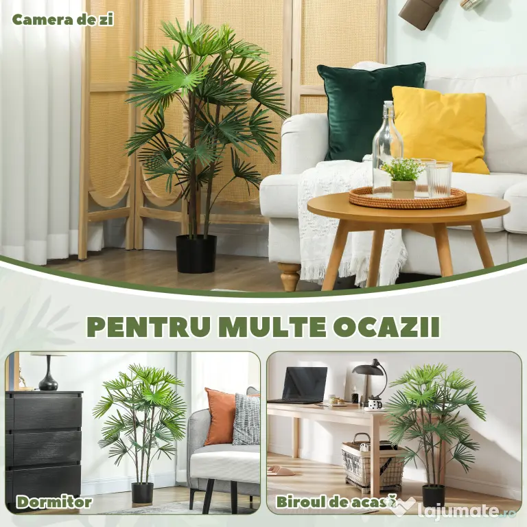 HOMCOM Plantă artificială de 90 cm din plastic verde cu ghiveci de Ø16.5x13.5 cm