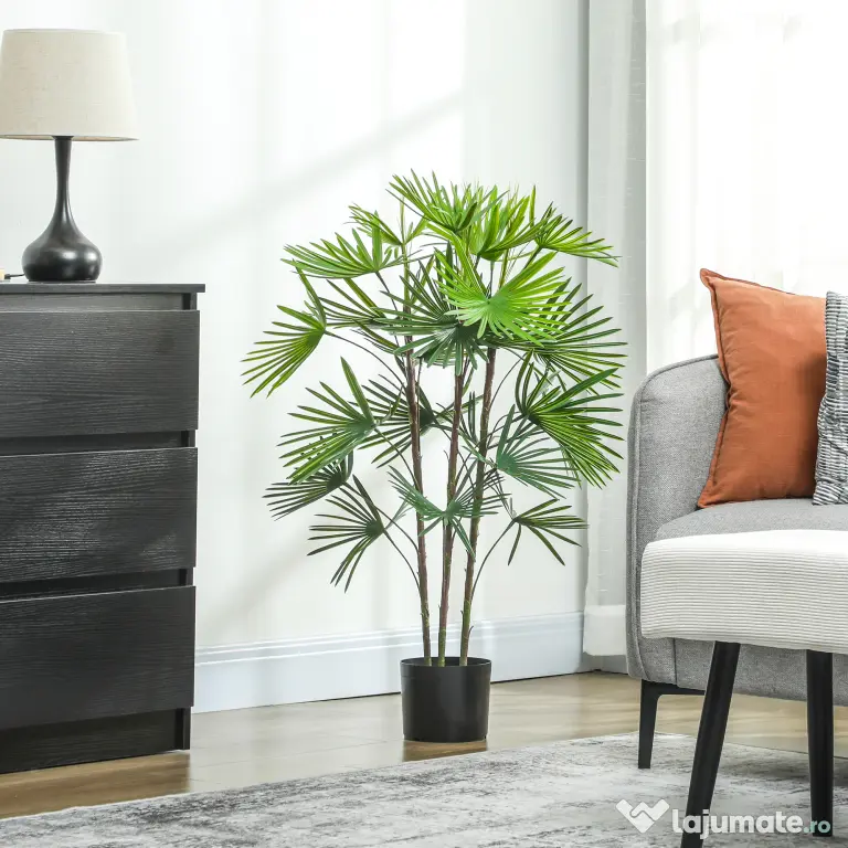 HOMCOM Plantă artificială de 90 cm din plastic verde cu ghiveci de Ø16.5x13.5 cm