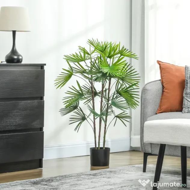 HOMCOM Plantă artificială de 90 cm din plastic verde cu ghiveci de Ø16.5x13.5 cm