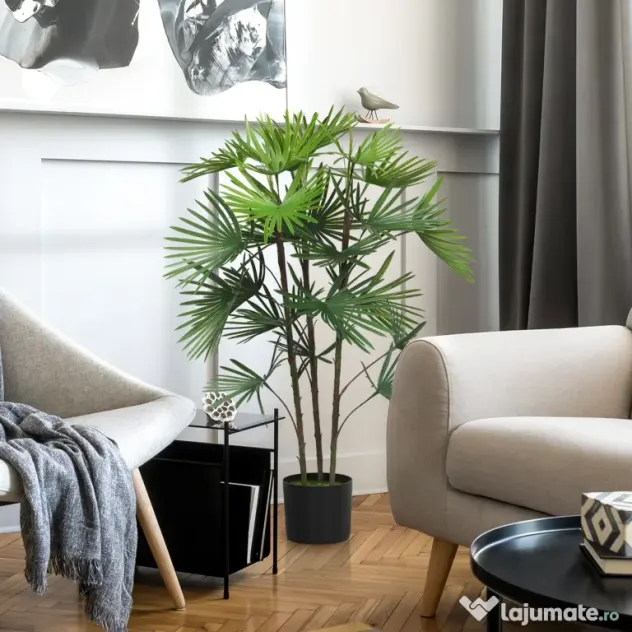 HOMCOM Plantă artificială de 90 cm din plastic verde cu ghiveci de Ø16.5x13.5 cm
