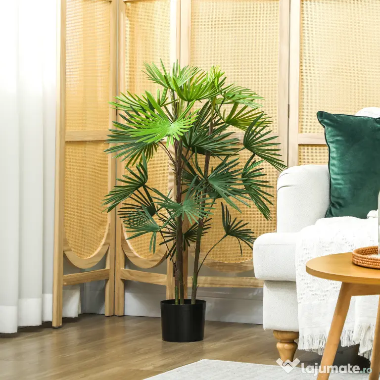 HOMCOM Plantă artificială de 90 cm din plastic verde cu ghiveci de Ø16.5x13.5 cm