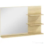 kleankin Oglindă Baie Modernă cu 2 Rafturi Laterale și Raft Inferior, din Lemn și Sticlă, 75 x 10 x 48 cm, Culoare Lemn