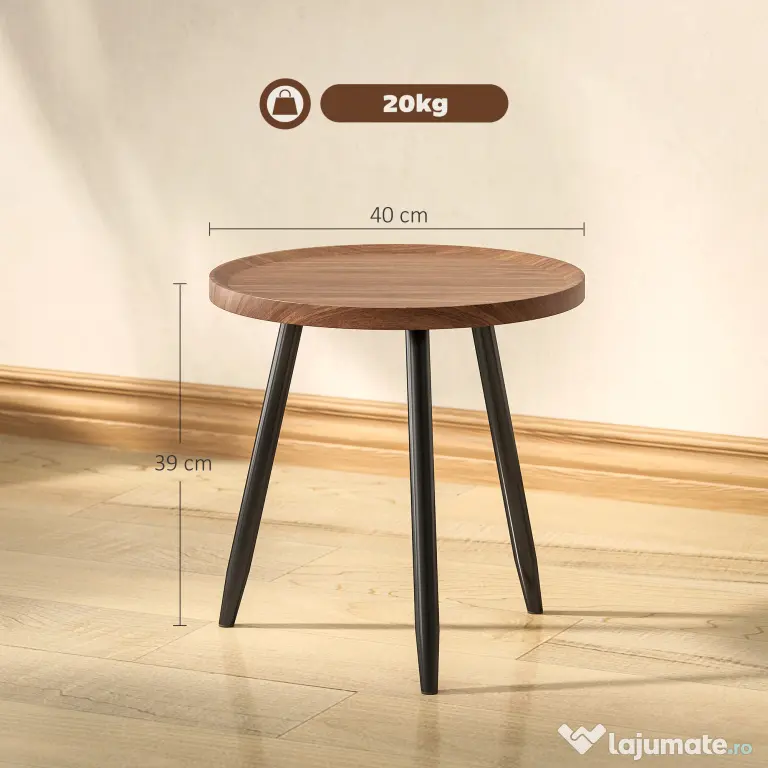 HOMCOM Măsuță de Cafea Modernă Rotundă cu Cadru din Oțel pentru Spații Mici, Lângă Canapea, Sufragerie, Dormitor, Efect de Lemn Castan | Aosom Romania