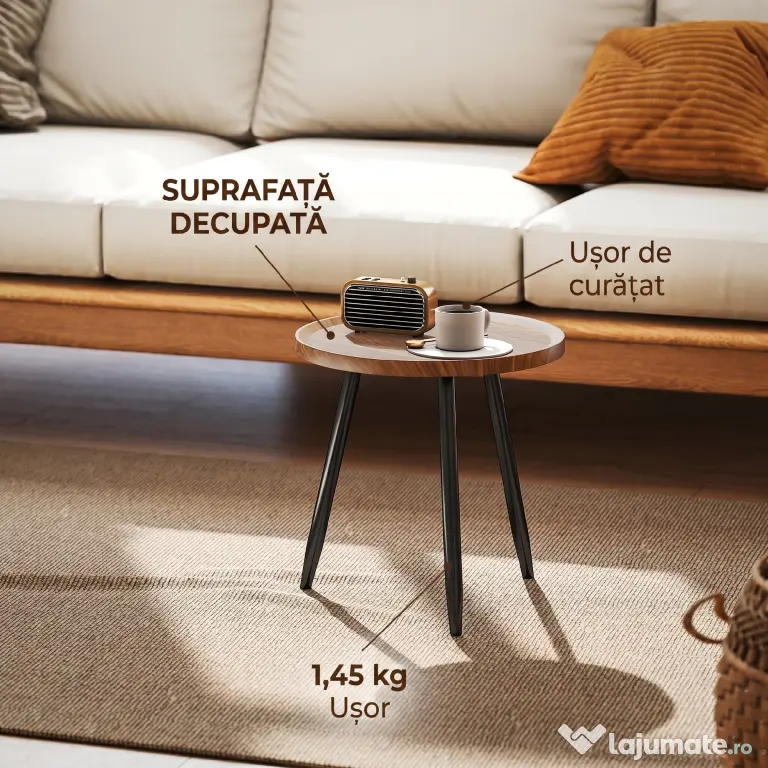 HOMCOM Măsuță de Cafea Modernă Rotundă cu Cadru din Oțel pentru Spații Mici, Lângă Canapea, Sufragerie, Dormitor, Efect de Lemn Castan | Aosom Romania