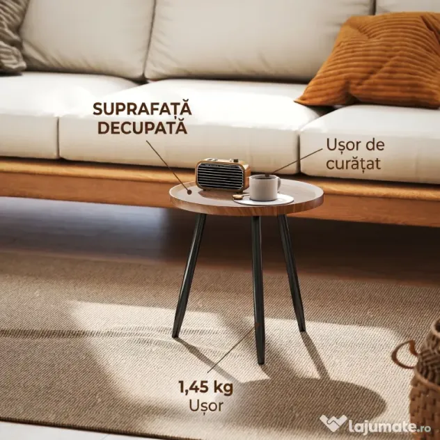 HOMCOM Măsuță de Cafea Modernă Rotundă cu Cadru din Oțel pentru Spații Mici, Lângă Canapea, Sufragerie, Dormitor, Efect de Lemn Castan | Aosom Romania