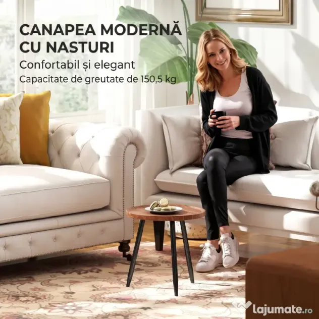HOMCOM Măsuță de Cafea Modernă Rotundă cu Cadru din Oțel pentru Spații Mici, Lângă Canapea, Sufragerie, Dormitor, Efect de Lemn Castan | Aosom Romania