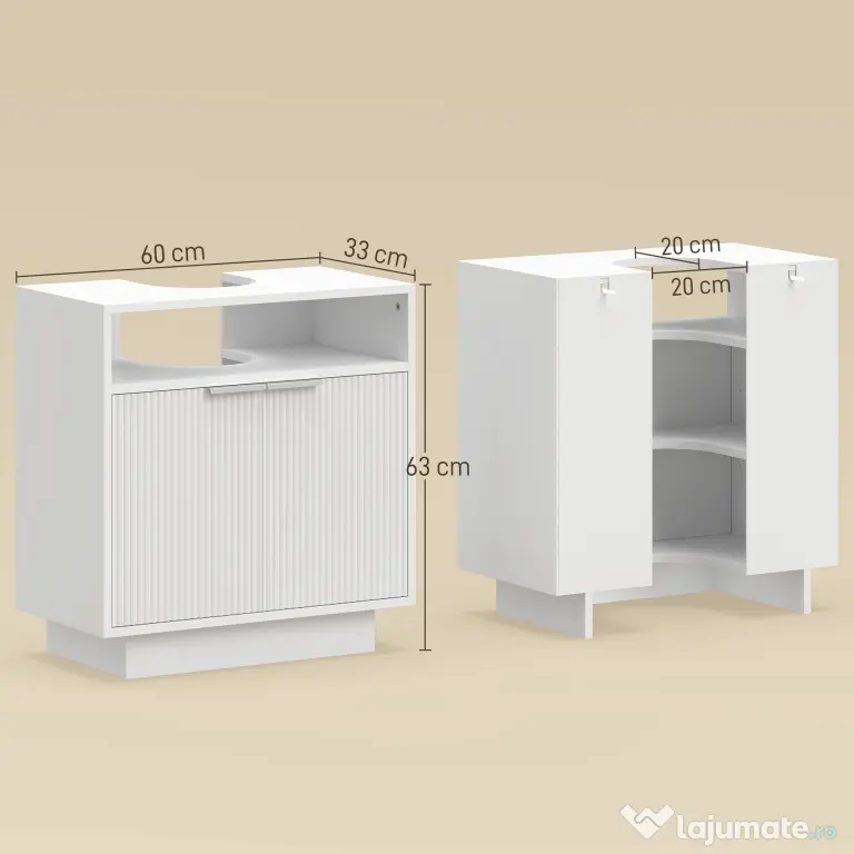 HOMCOM Dulap de Baie Sub Chiuvetă cu Raft Interior Ajustabil Alb | Aosom Romania