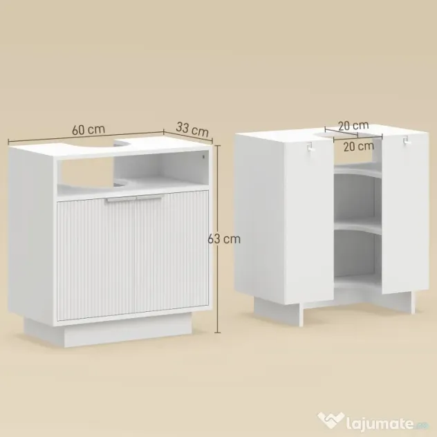 HOMCOM Dulap de Baie Sub Chiuvetă cu Raft Interior Ajustabil Alb | Aosom Romania